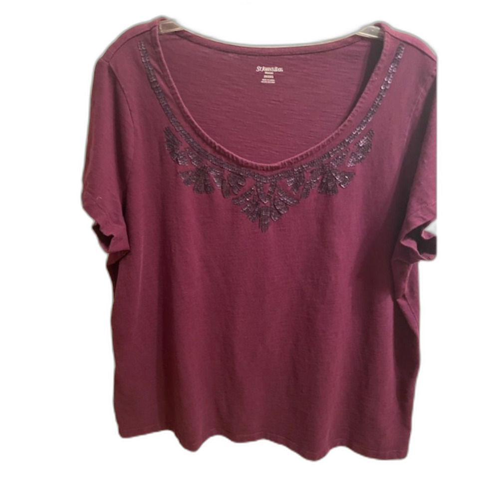 St. John's Bay 100 % Cotton Short Sleeved Maroon Top 2X